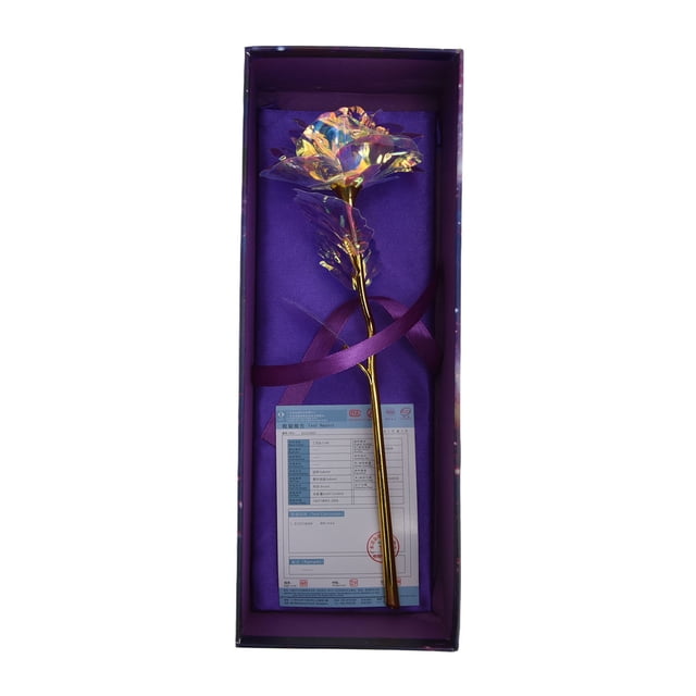 Romántica hoja de oro rosa artificial, rosa colorida, flor rosa para el Día de San Valentín, decoración de regalo de boda para el hogar
