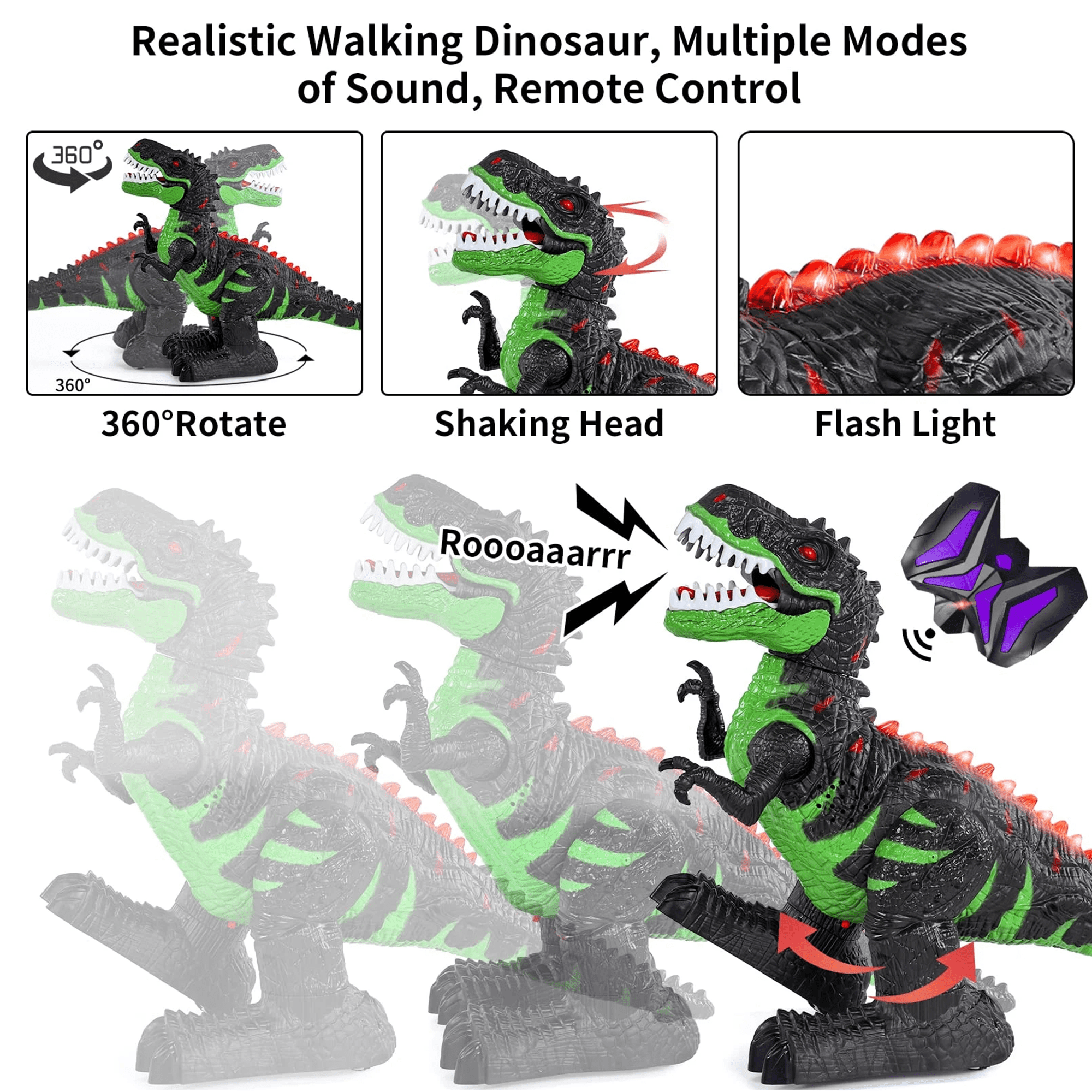UUGEE Remote Control Dinosaur Toys for Boys, 2.4G RC Dinosaur Robot T-rex with Light Sound, Christmas Birthday Gifts Toys Ages 6 7 8+ Year Old Kids