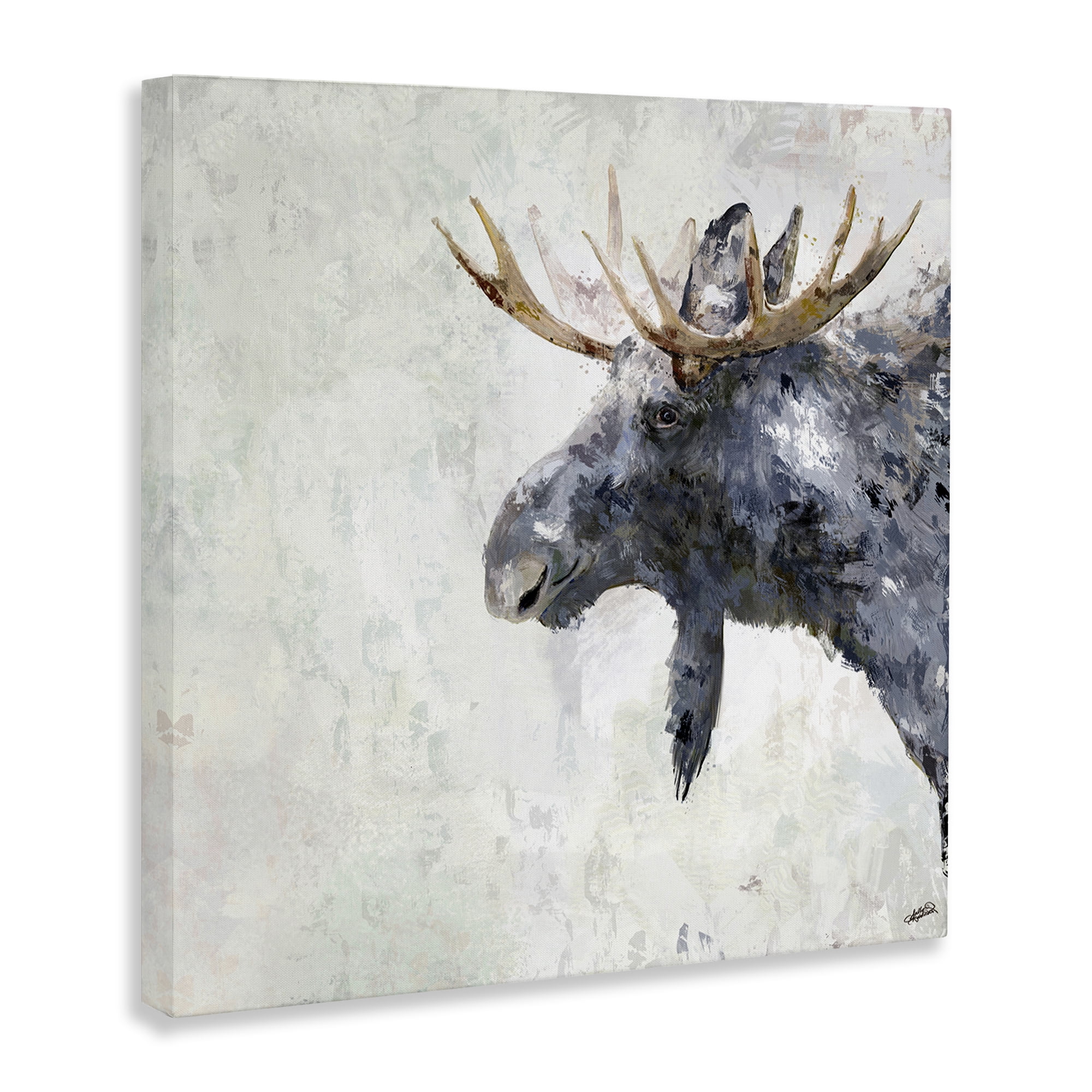Stupell Industries Rustic Moose View Animals & Insects Painting Gallery Wrapped Canvas Art Print Wall Art, 30 x 30
