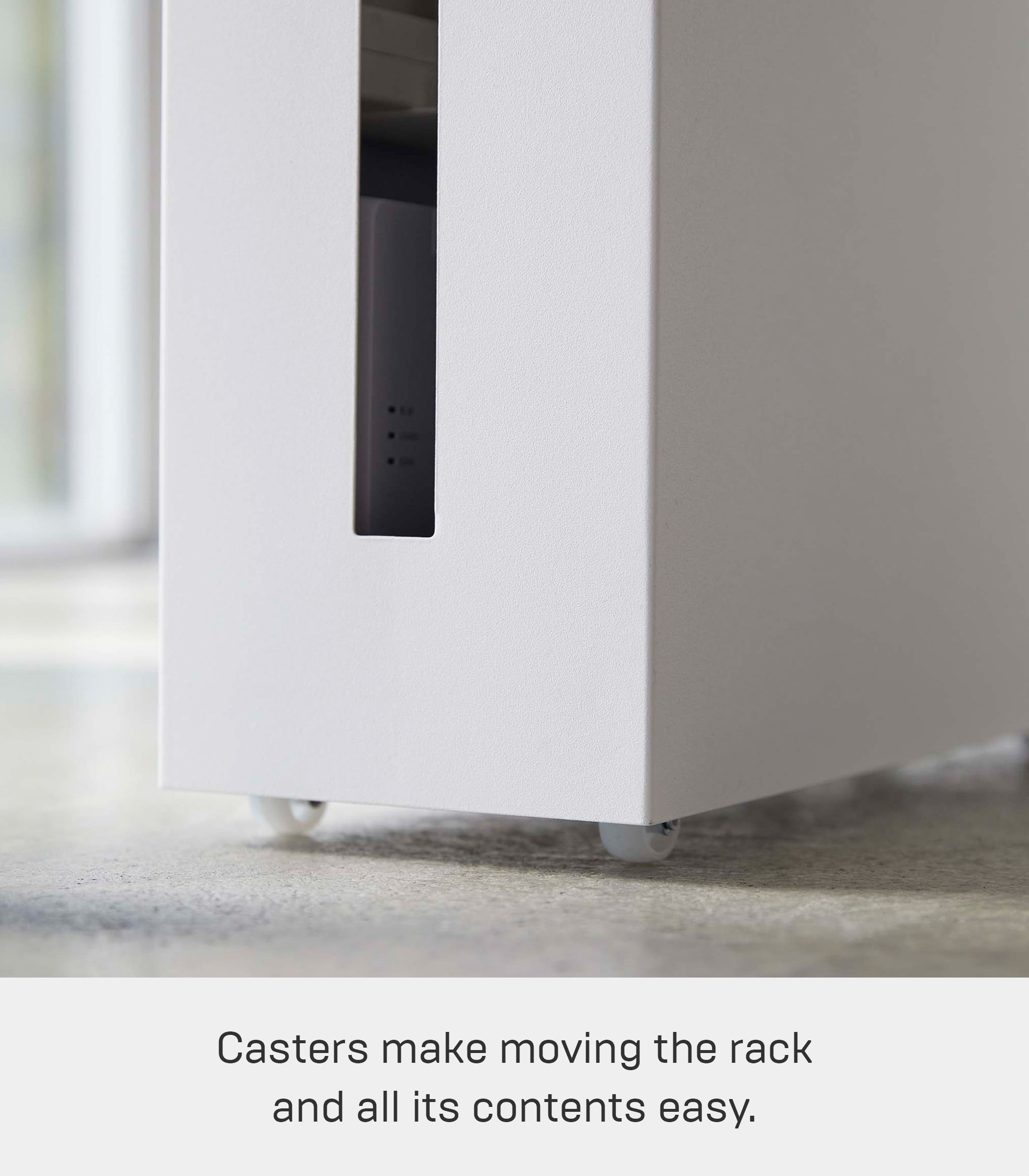 Yamazaki Home Rolling Cable Management Box, White, Steel, Wheels, Minimal Assembly