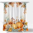 thumbnail image 3 of Fall Watercolor Pumpkin Shower Curtain Autumn Maple Leaves Boho Floral Thanksgiving Harvest Farmhouse Fabric Bathroom Curtain with Hook, 3 of 3