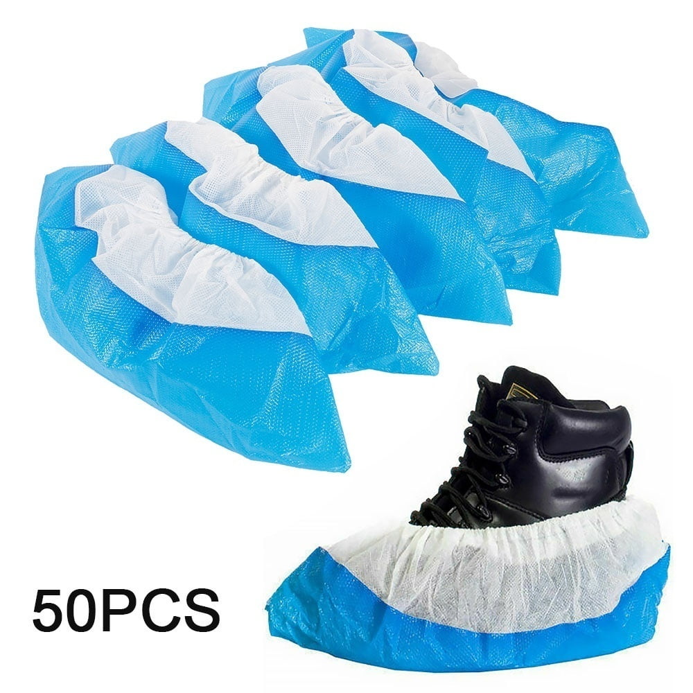 50Pcs Blue Plastic Waterproof Disposable Raining Days Overshoes Boot Shoes Cover