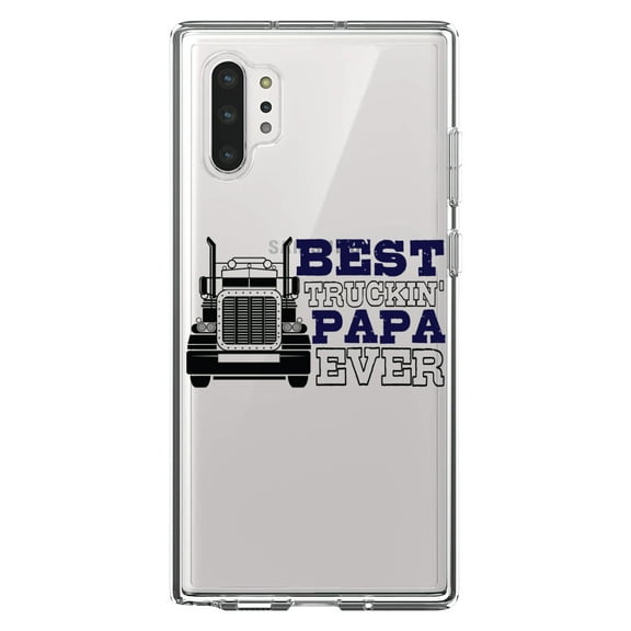 DistinctInk Clear Shockproof Hybrid Case for Galaxy Note 10 PLUS (6.8" Screen) - TPU Bumper Acrylic Back Tempered Glass Screen Protector - Best Truckin' Papa Ever
