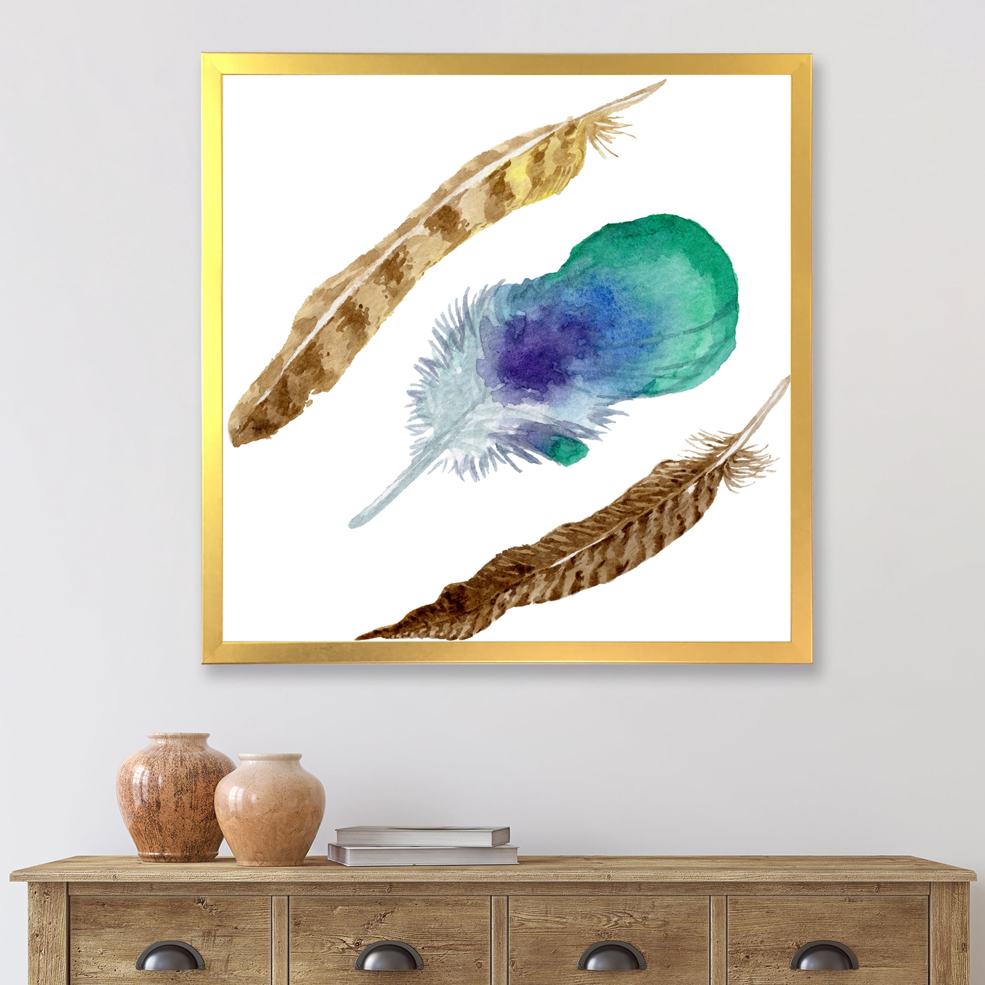 Designart 'Abstract Bird Feather From Wing Isolated' Bohemian & Eclectic Framed Art Print