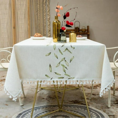 

ASWMXR Leaves Inwrought Tablecloth Cotton Linen DustProof Dinner Table Cover Kitchen Dining Party Home Coffee Table Cloth Decoration