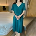 thumbnail image 6 of yillto Short Sleeve Nightgowns for Womens Loose V Neck Pleated Loungewear Sleepwear Soft Nightdress, 6 of 7