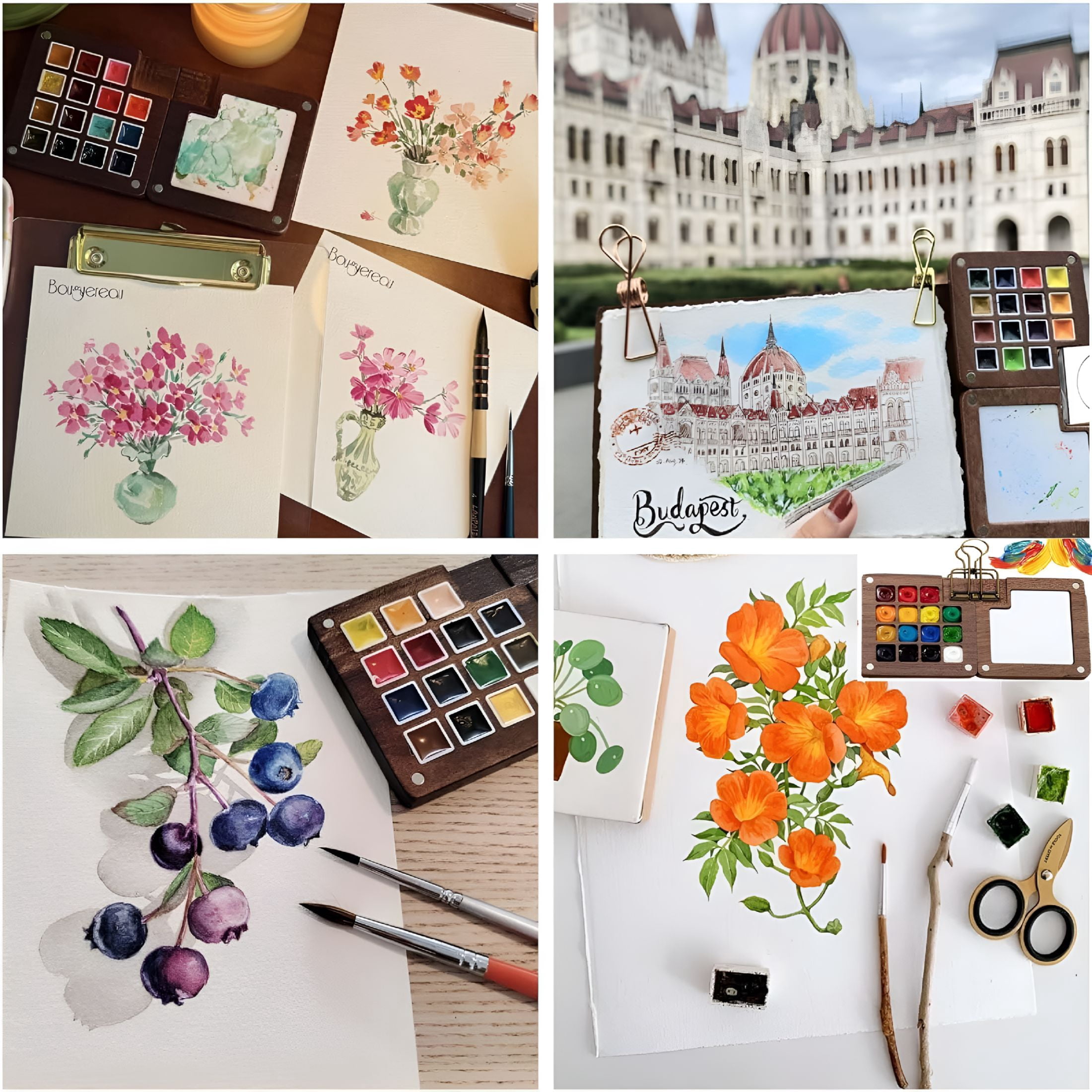CCOCC 2026 New Watercolor Kit,Mini Watercolor Paint Set,Pocket Watercolor Set with Paint,Brush,Bag,Sketchbook&Copper Clip,Travel Kit for Beginners,Artists&Painting Enthusiasts(15 Grids)