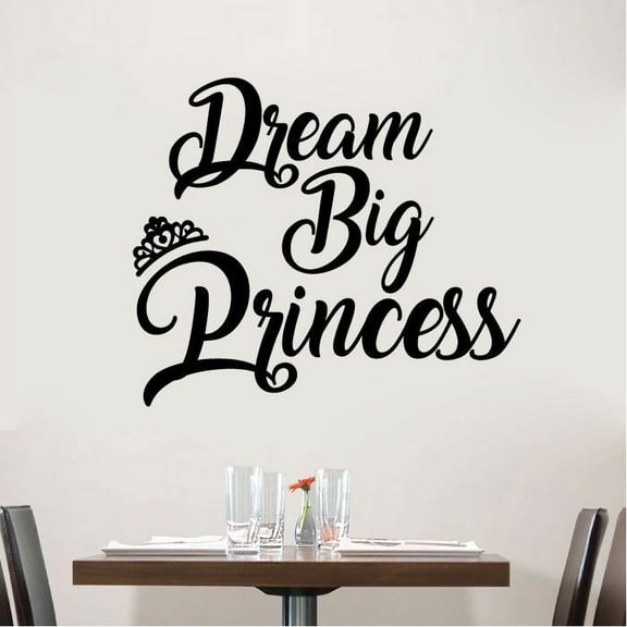 Cute Girls Room Vinyl Wall Decal - Dream Big Princess Wall Decoration For Girls Kids Baby Girl Nursery Wall Sticker Design Quote Home Room Bedroom Cute Wall Sticker Decal Decoration Size (30x30 inch)