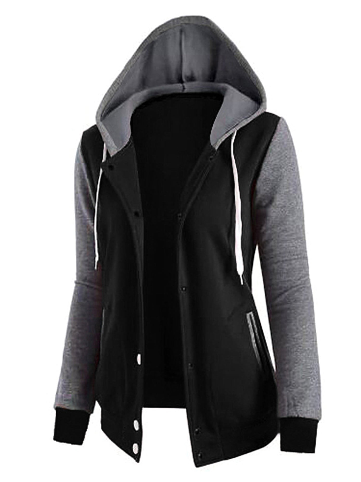 Frieed Women Plus Size Hoodie Long Sleeve Thicken Mid Length Zip Front Jacket Sweatshirt Trench Coat