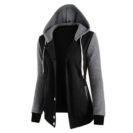 Clothes for Women on Clearance, Long Sleeve Baseball Coat for Women, Red / Black Button Front Tops with Pockets Hoodies Jacket for Women, (Best Long Coats For Ladies)