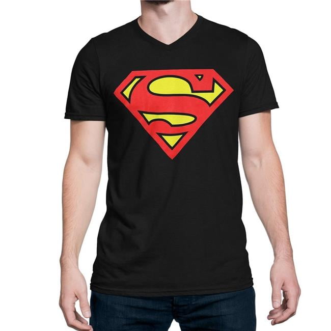 Superman tssupblkvneckL Superman Black Mens V Neck T Shirt Large Walmart