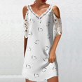 thumbnail image 2 of Women Summer T Shirts Dress Cold Shoulder Lace Patchwork Short Sleeve Casual Fashion Mini Dresses with Prints (5X-Large, White 01), 2 of 5