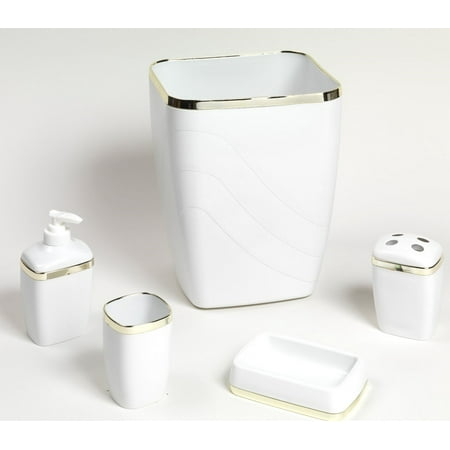 Royal Bath 5 Piece Plastic Accessory Set In White Gold Which Bath 5 Piece Plastic Accessory Set