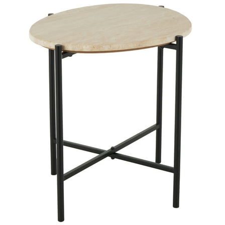 DecMode 19" x 20" Beige Marble Accent Table with Black Metal Support, 1-Piece