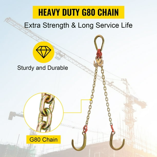 VEVOR V Bridle Chain, 5/16 in x 2 ft Bridle Tow Chain, Grade 80 V-Bridle  Transport Chain, 9260 lbs Break Strength with TJ Hooks and Crab Hooks,  Heavy Duty Pear Link Connector