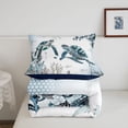 thumbnail image 5 of jejeloiu Watercolor Sea Turtle Full Size Comforter Sets,Ocean Coral Starfish Bedding Comforter Set For Boys,Light Blue,Navy Blue Reversible,3pcs,1 Comforter and 2 Pillowcases, 5 of 7