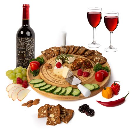 Cheese Board and Cutlery Set, includes 2 Cheese Knives with Ceramic Handles, Cheese