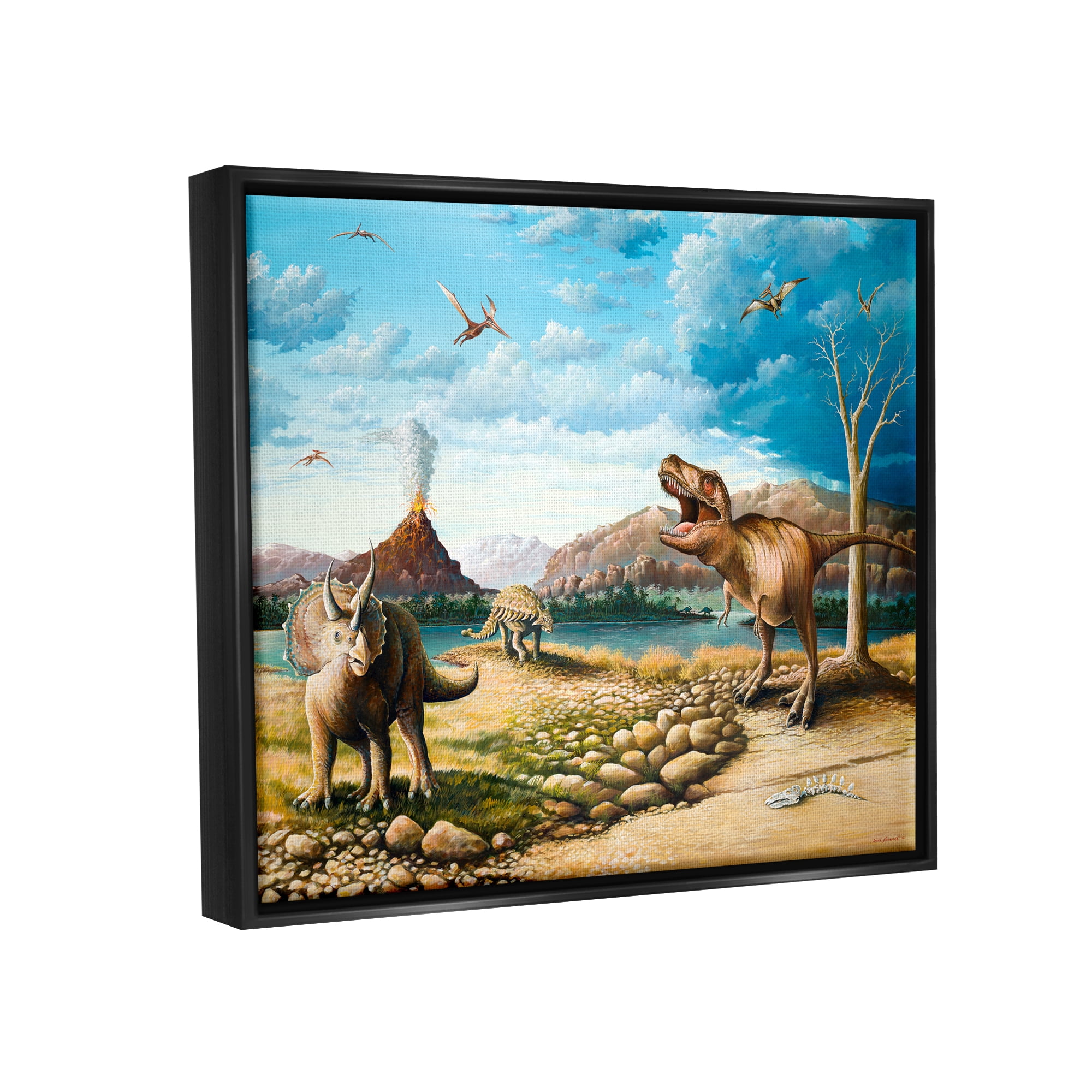 Stupell Ancient Dinosaurs Landscape Animals & Insects Painting Black Floater Framed Art Print Wall Art