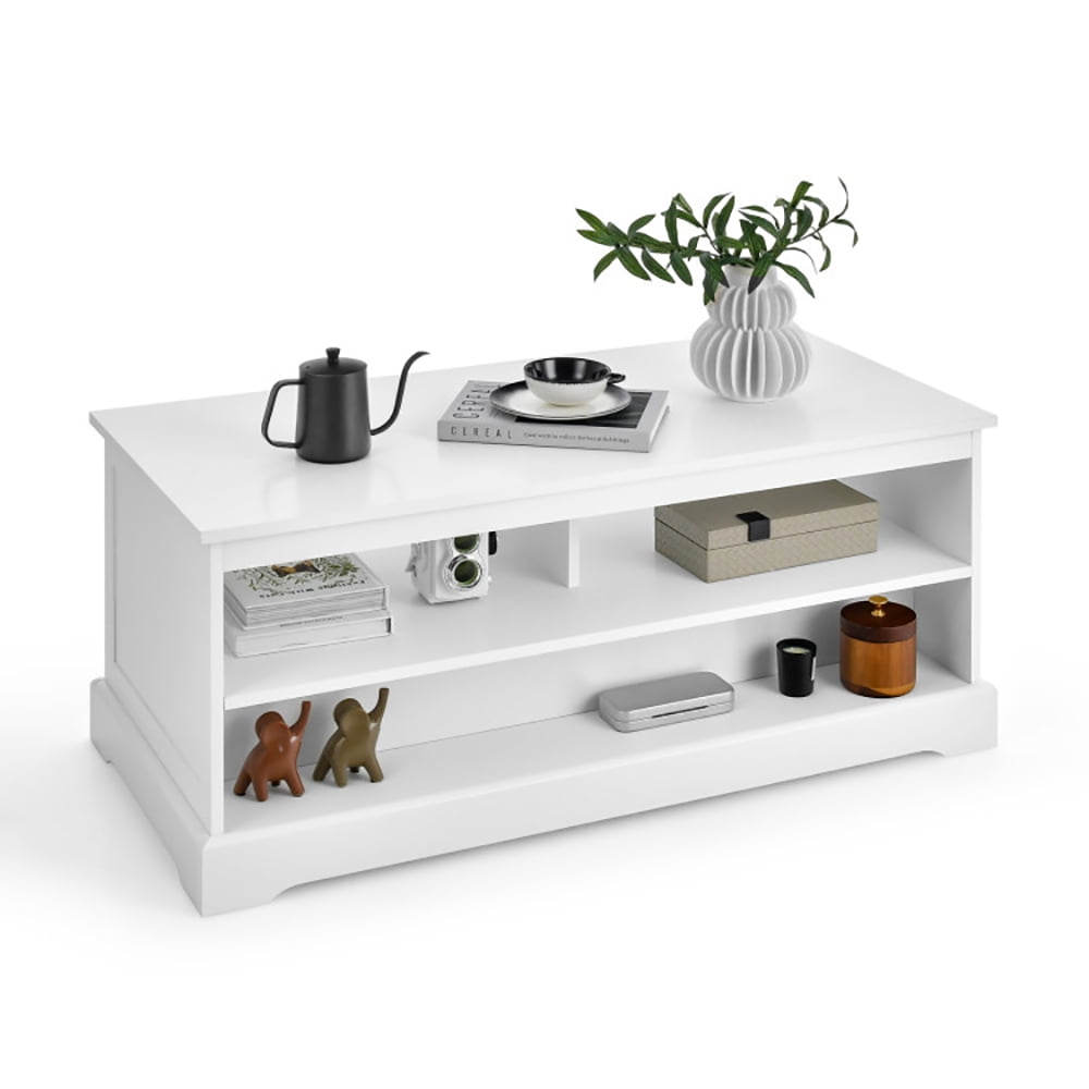 Finihen Coffee Table, Rectangular Coffee Table, Modern Coffee Table with Drawers and Open Cubies, for Living Room, Reception Room, Office, White Finihen Coffee Table, Rectangular Coffee Table, Modern Coffee Table with Drawers and Open Cubies, for Living Room, Reception Room, Office, White