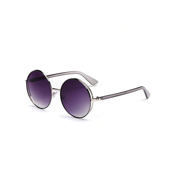 Silver Thin Frame Round Sunglasses - Purple Gradient Lens UV Protection Fashion Casual Eyewear