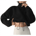 thumbnail image 3 of Women's Fleece Cropped Jacket with Drawstring Hem Black XL, 3 of 8
