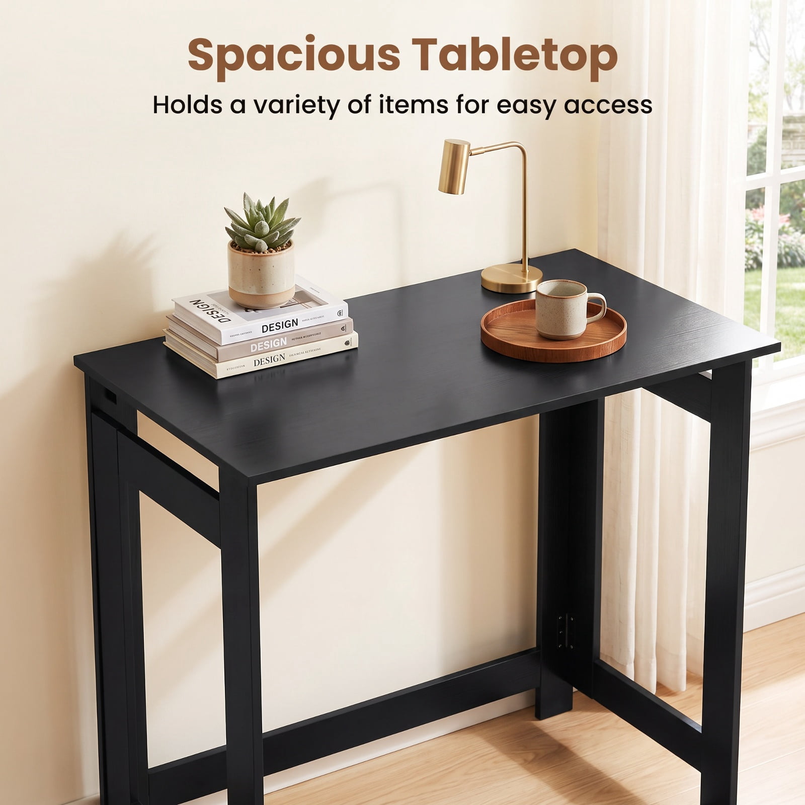 Furnibear Folding Console Table with Foldable Legs Narrow Entryway Sofa Table for Hallway Entrance and Behind Couch Space Saving, Black