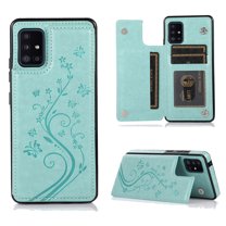 Compatible with Galaxy A71 5G Case Wallet with Card Holder,Embossed Butterfly Pattern PU Leather Double Magnetic Buttons Flip Shockproof Protective Cover for Samsung Galaxy A71 5G, Mint Green