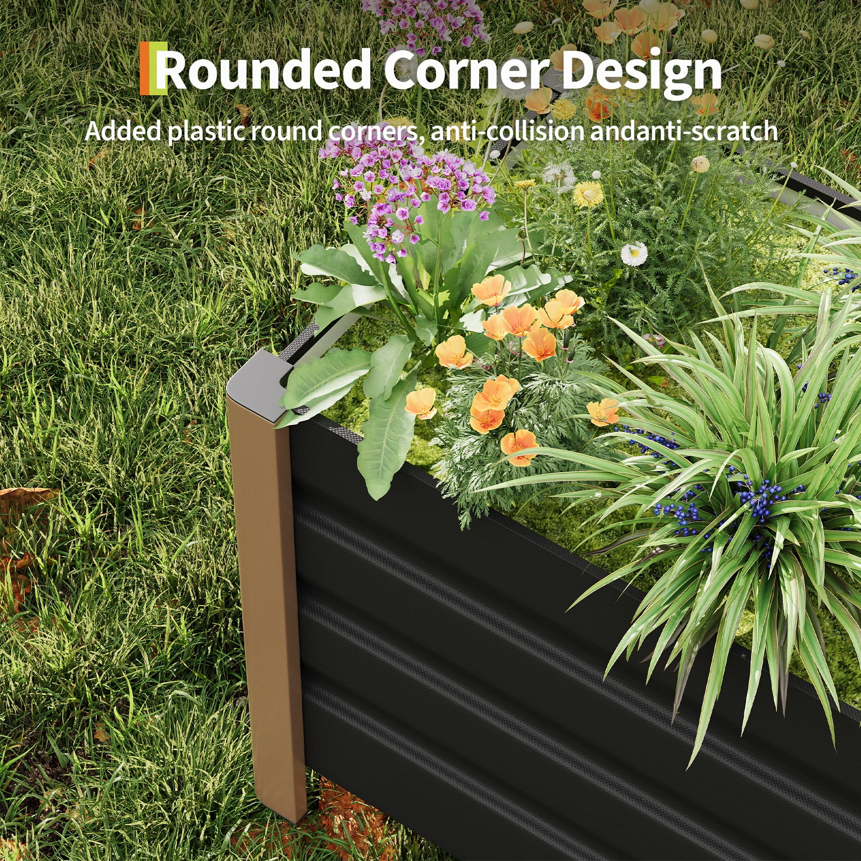 Weatherproof Aluminum Raised Garden Bed Planter Box -  Rounded Corners, Single-Layer Design, Drainage Holes, Anti-Cut Edging - Ideal for Outdoor Patio, Balcony, Lawn Planting