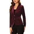 thumbnail image 5 of INSPIRE CHIC Women's Vintage Velvet Blazer Notched Lapel Button Front Wear-to-Work Jacket XS Dark Red, 5 of 7