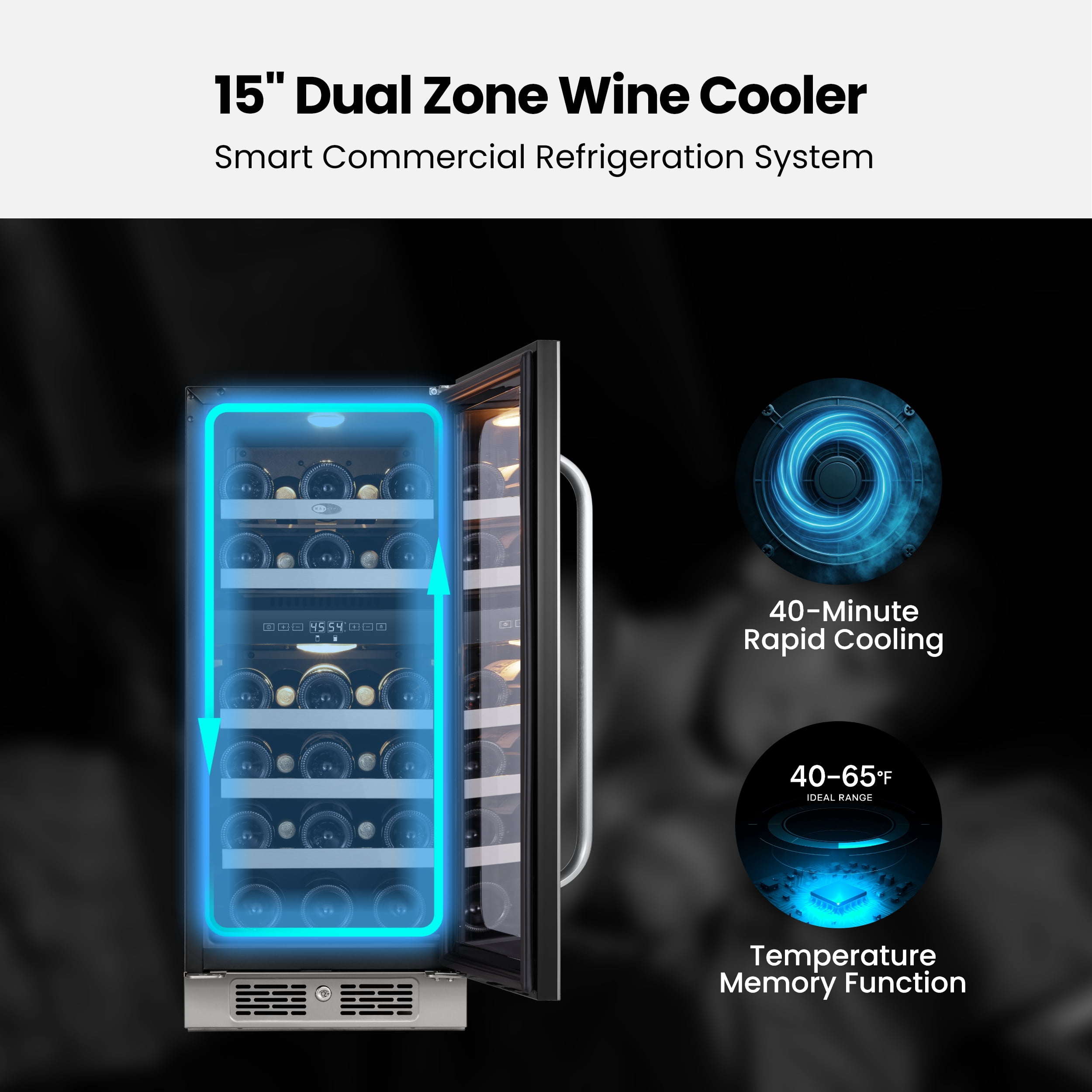 Whynter 15 Inch Wine Fridge Cooler - Dual Zone 29 Bottles Wine Fridge with Glass Door, Small Wine Refrigerator with 3 LED Light Built-in for Home Bar Kitchen