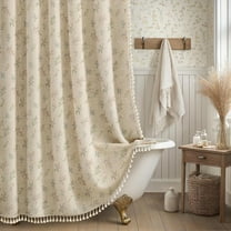 Psoiuetr Floral Farmhouse Vintage Linen Shower Curtain, French Country Shower Curtains for Bathroom with Tassels, 72Wx72H