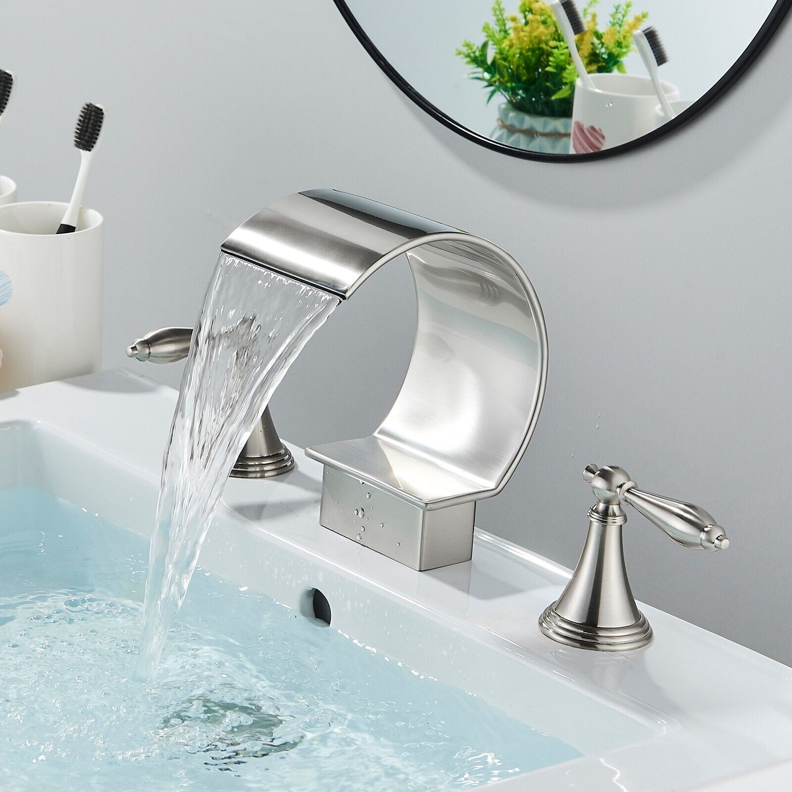 On Sale Large Selection! New Luxury LED Crystal Handle Waterfall  Thermostatic Mixer Bathroom Widespread Sink Faucet @ FontanaShowers