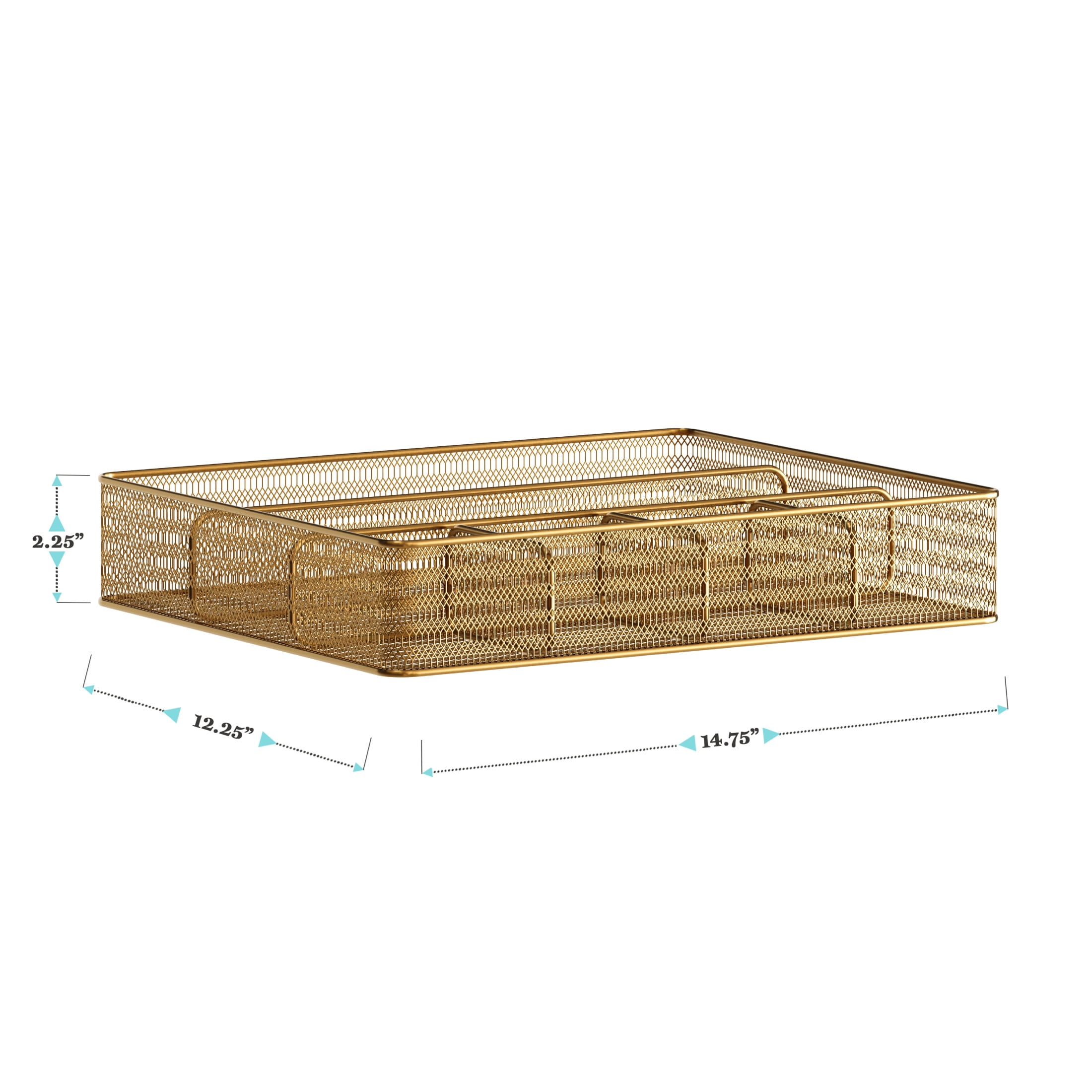 Martha Stewart Ryder Gold Mesh Metal 6 Compartment Large Desk Drawer Organizer for Accessories and Office Supplies