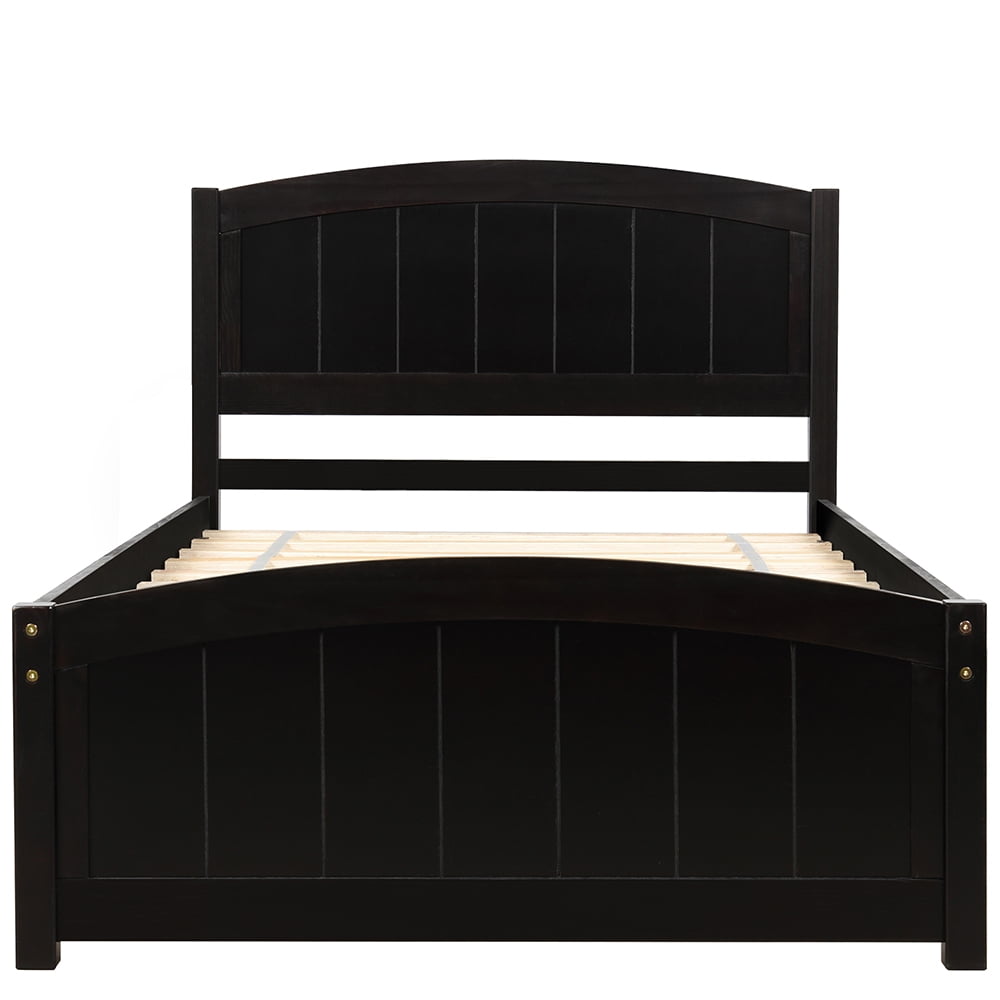 Private Jungle Platform Beds with Headboard, Footboard and Wood Slat Support-Espresso Private Jungle Platform Beds with Headboard, Footboard and Wood Slat Support-Espresso