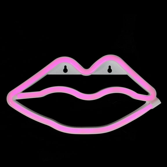10.5" Battery Operated Neon Style LED Pink Valentine's Day Lips Wall Sign