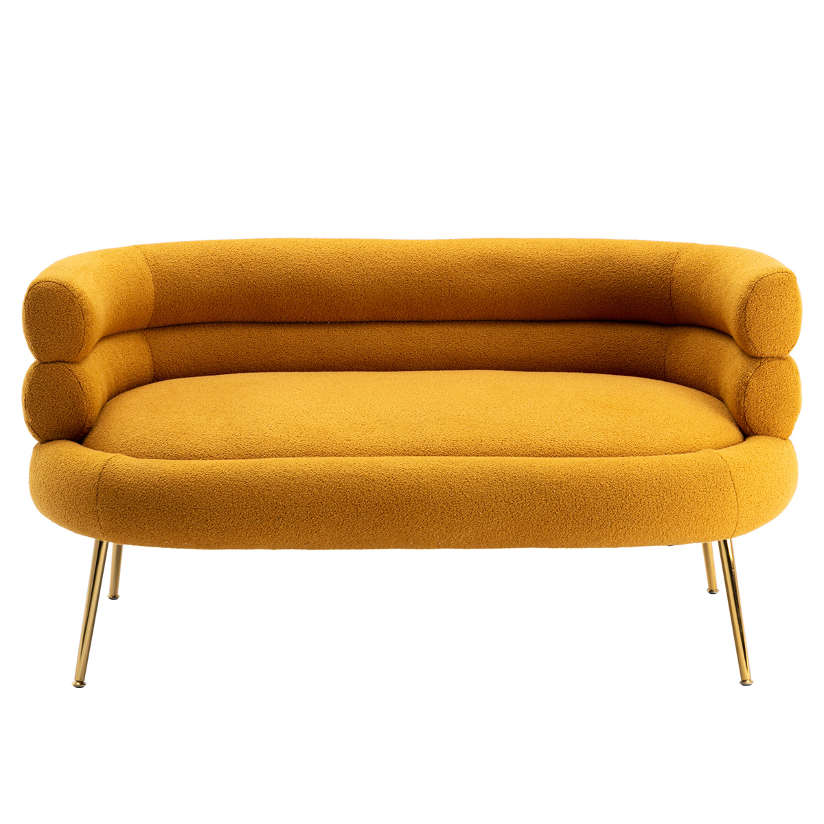 Living Room Accent Sofa, Leisure Loveseat Sofa with Golden Metal Feet, Tufted Chaise Lounge Sofa with Curved Back, Upholstered Sofa Reading Chair for Home Apartment or Office, Mustard - image 4 of 7