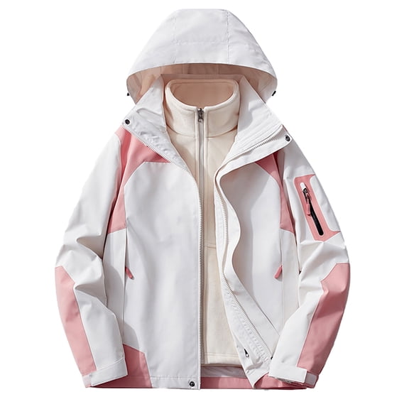 Levmjia Womens Jacket Waterproof Windproof Outdoor Hiking With Detachable Warm Winter Thickened Thermal Hooded Raincoat For Travel Camping 3 In 1 Coat