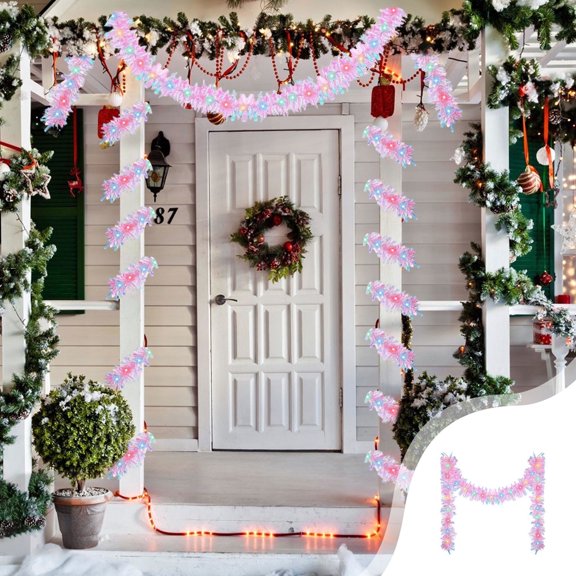 AZXY Christmas Garland, Christmas Tree Garland, 16.5 Ft PVC Pink Prelit Christmas Garland, Christmas Indoor Outdoor Garland for Christmas Decoration