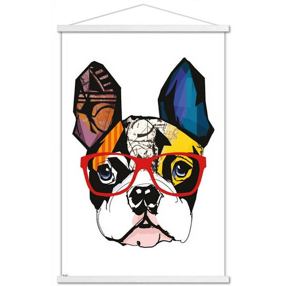 Art Deco - Boston Terrier with Glasses Wall Poster with Magnetic Frame, 22.375" x 34"