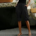 thumbnail image 4 of aohooy Linen Cargo Capris for Women Knee Length Capri Pants with Pockets Elastic Waisted Summer Work Outdoor Hiking Cropped Pant Black,M, 4 of 8