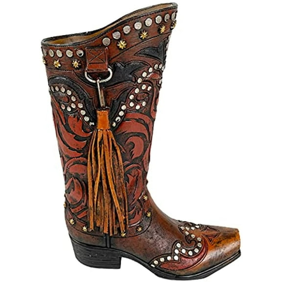Urbalabs Western Cowboy Boot Brown Tassel Flower Vase Vase Distressed Decorative Cowboy Boots with Spurs Home Office Rustic Decor Country Living Wedding Centerpiece