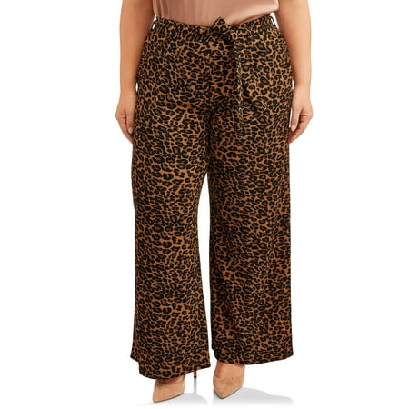 Terra & Sky - Terra & Sky Plus Size Leopard Print Wide Leg Pant Women's ...