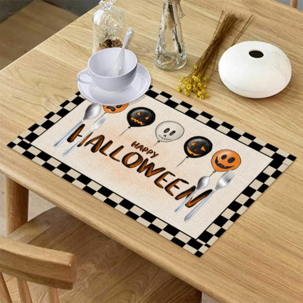 Linen Dining Table Placemats Set of 4 Vintage Thanksgiving Pumpkins  Non-Slip/Wipe Clean Table Mat Perfect for Home Decor/Party/Indoor Oudoor  Dining