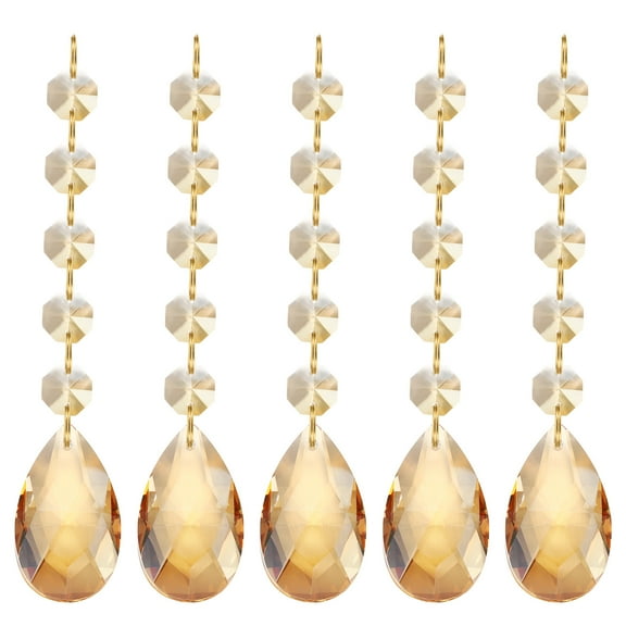 Uxcell Teardrop Crystal Chandelier Pendants Beads, 5 Pack 135mm Length 38mm Prisms Parts Beads Electroplating Gold Tone