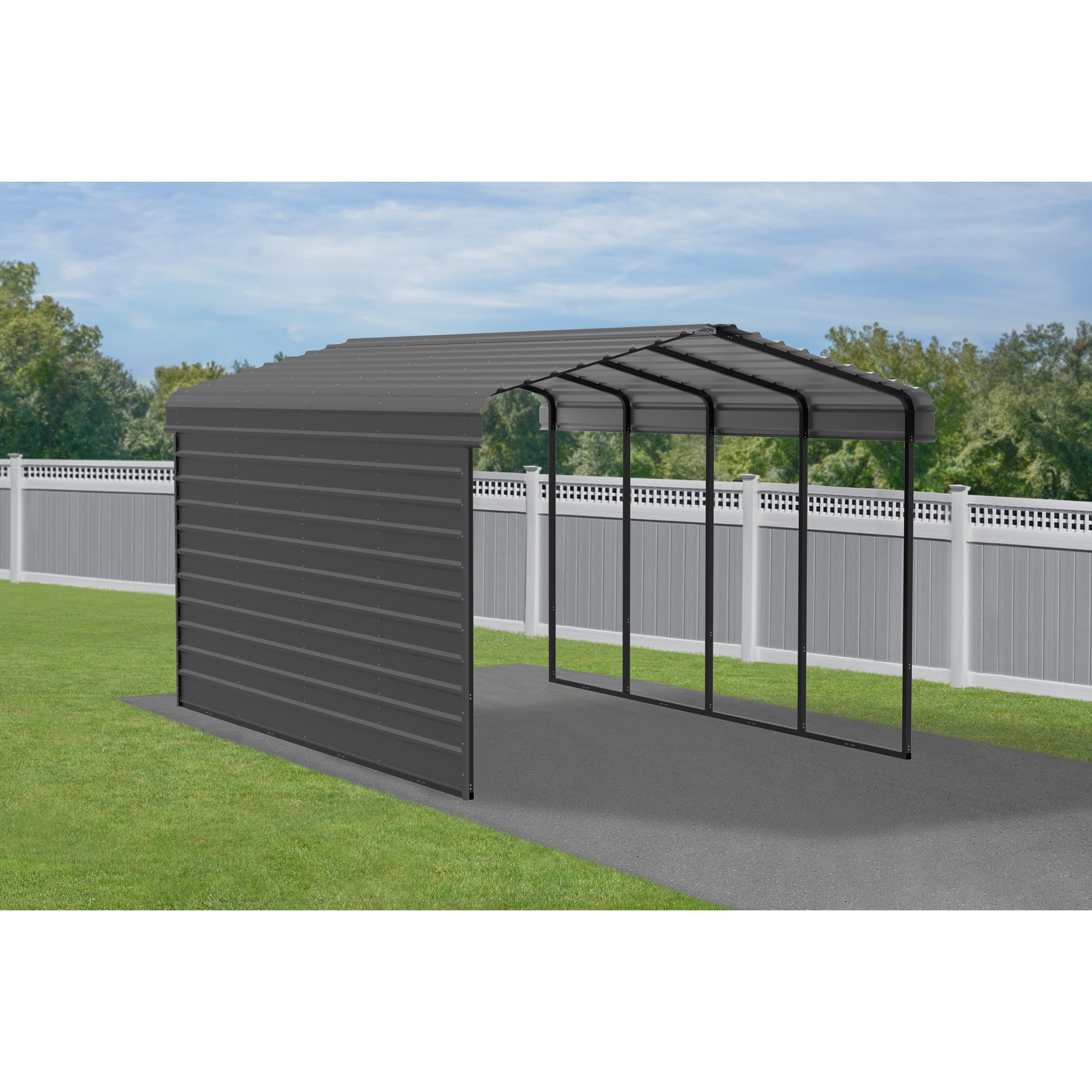 Arrow 12 x 20 x 9 ft Charcoal Carport With 1 Side Wall Kit