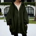 thumbnail image 2 of safuny Women's Oversized Zip Up Long Hoodies Casual Long Sleeve Drawstring Hooded Sweatshirts Fall Fleece Jackets Coats with Pockets Army Green _y S, 2 of 6