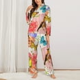 thumbnail image 3 of Disketp Pajamas Set Long Sleeve Sleepwear Womens Button Down Nightwear Pj Sets-Flowers And Birds Watercolor, 3 of 9
