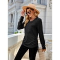 thumbnail image 6 of Female T Shirts Long Sleeve V Neck Basic Tee Casual Loose Fit Soft Fall Tops Outfits Black M, 6 of 10