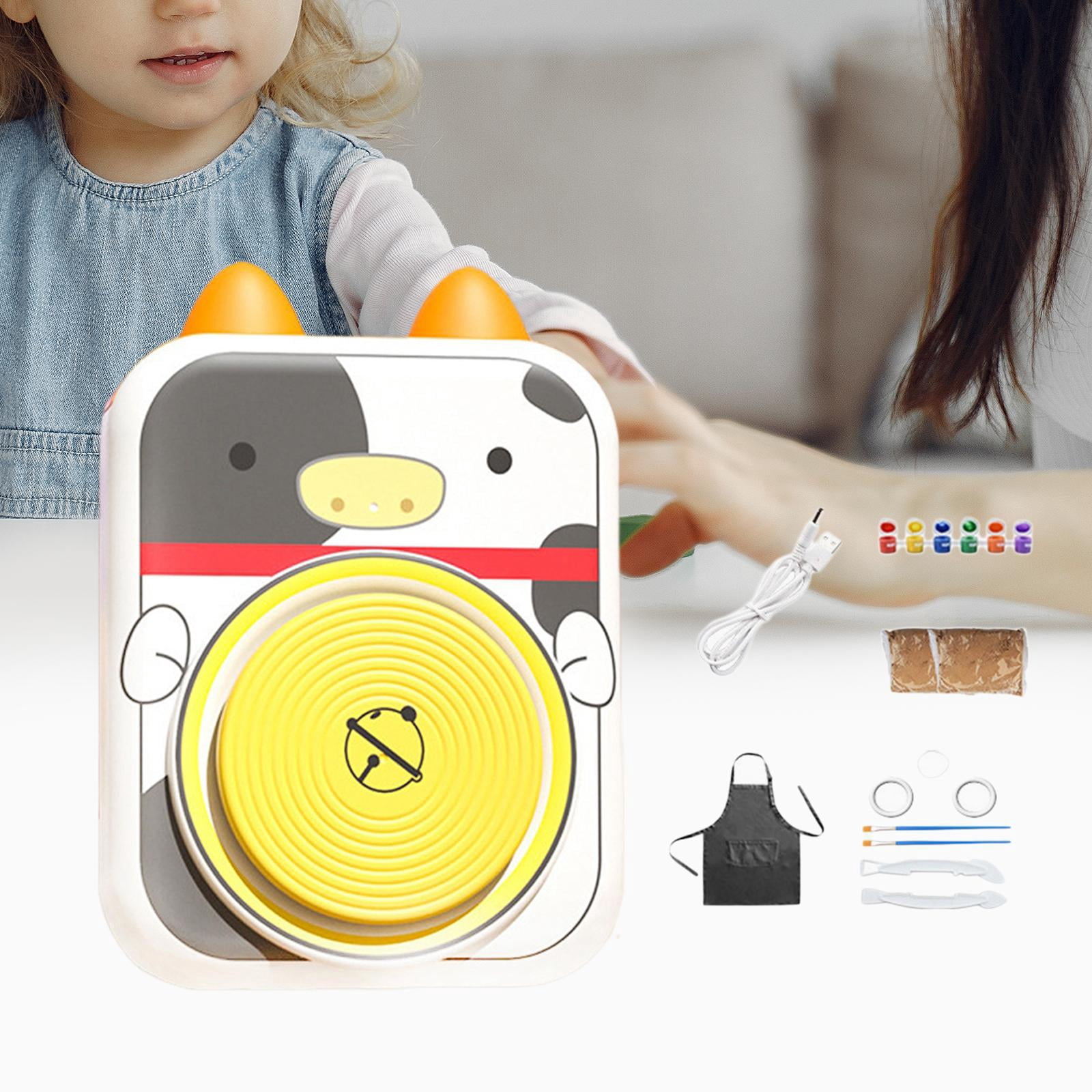 Pottery Wheel for Kids Craft Set for Kids Beginners Cute and Painting Supplies Electric Pottery Machine Complete Pottery Set for Boys Girls Cow
