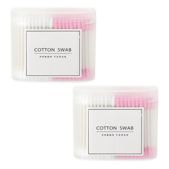 EeaseMX 2 paquetes/600 bastoncillos de algodón multiusos de doble cabezal para maquillaje, herramienta de limpieza desechable para viajes en casa (rosa + blanco)